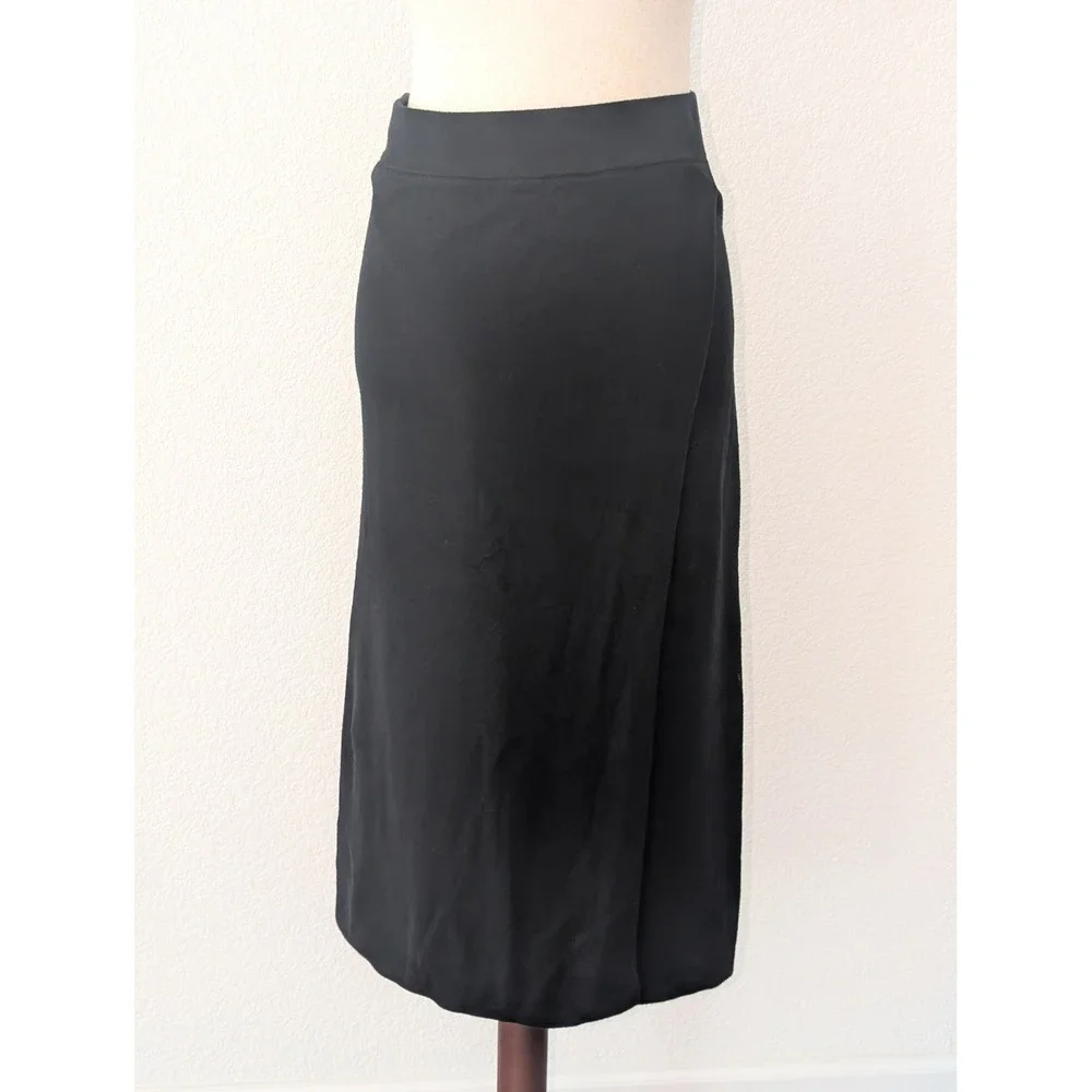 Banana Republic Black Knit Midi Skirt Women Faux Wrap S